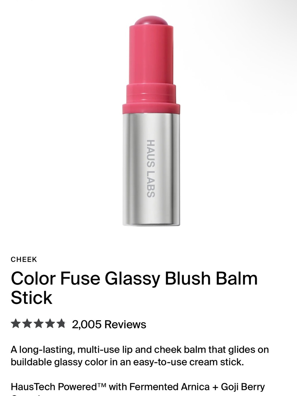 Haus Labs By Lady Gaga Color Fuse Glassy Blush Balm Stick - Bright Pink
